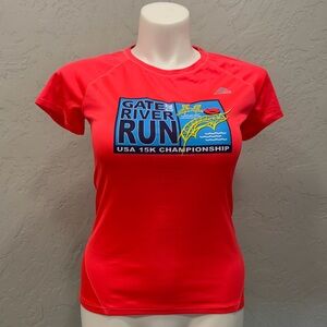 Adidas Climalite Gate River Run Shirt Womens Medium Neon Running Race Tee 15K